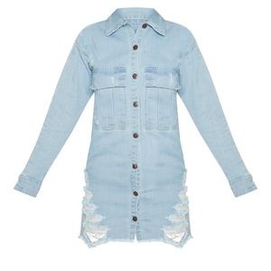 Light Wash Super Distress Denim Shirt Dress